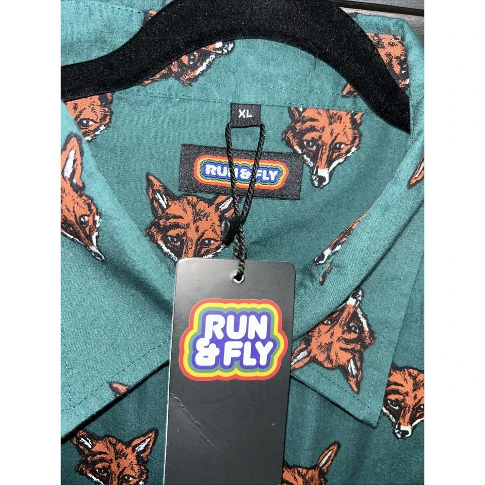 MENS RUN & FLY 50'S/60'S RETRO/VINTAGE/HAWAIIAN FOX HEAD PRINTED‎ SHIRT